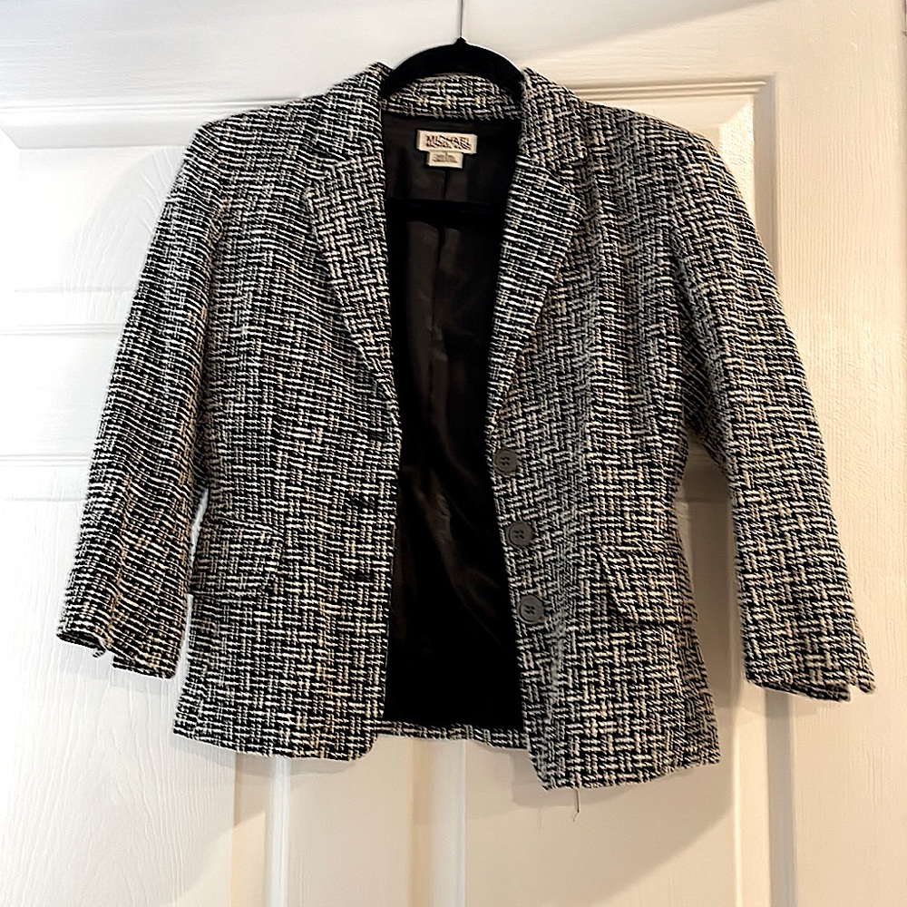 Michael Kors black and white tweed three-quarter sleeves jacket